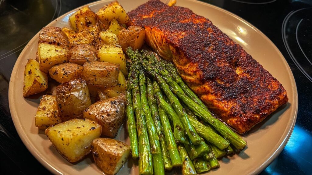 Salmon with potatoes and asparagus