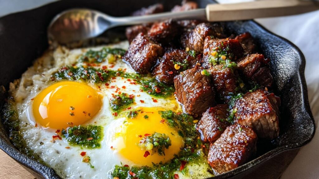 cast iron steak and eggs