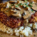 chicken fried steak with mushroom gravy