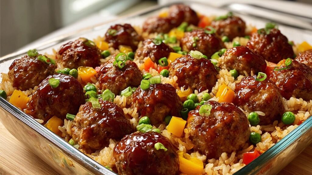 teriyaki meatball rice bake