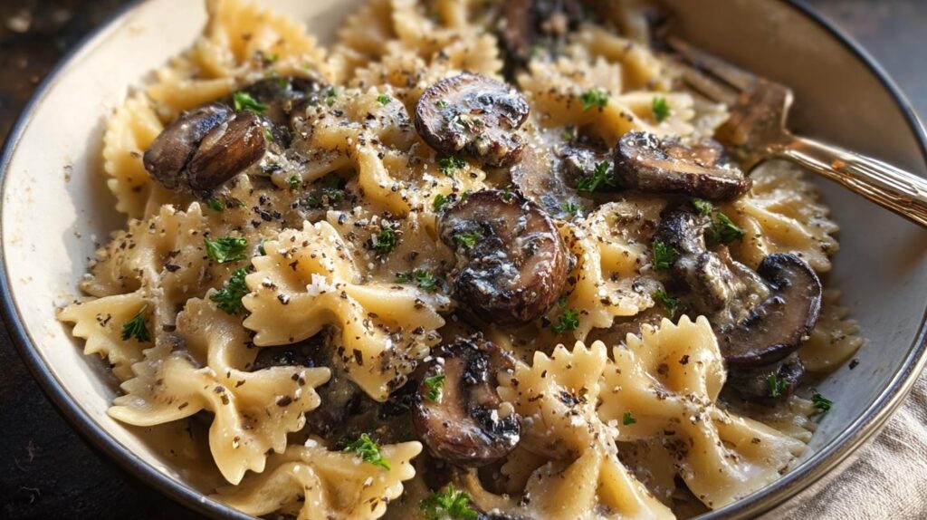 creamy mushroom bow tie pasta