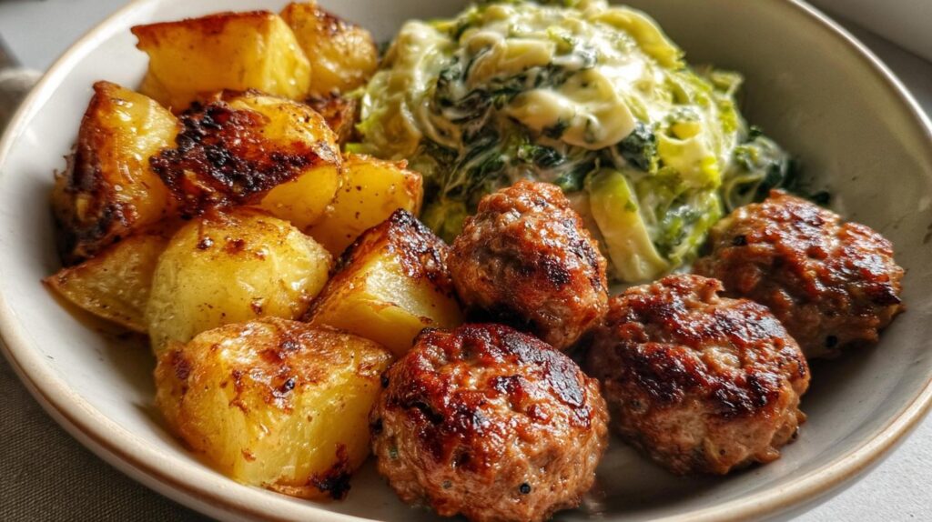 meatballs and roasted potatoes