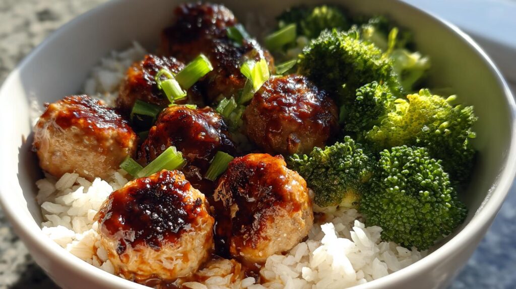 teriyaki meatball bowl, high protein meal prep