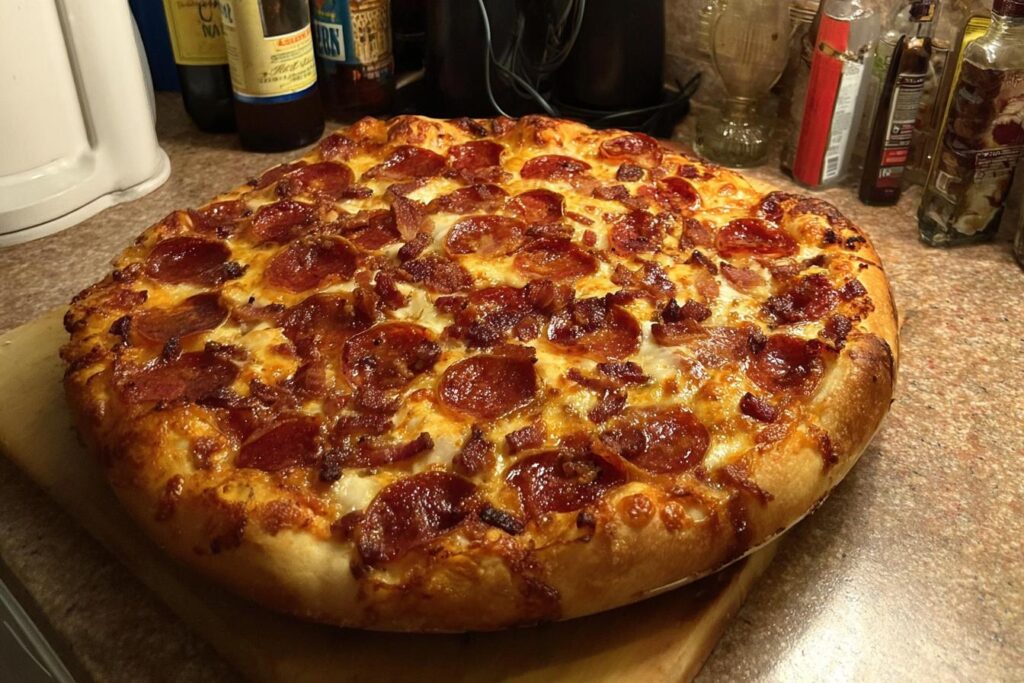 homemade pepperoni bacon pizza