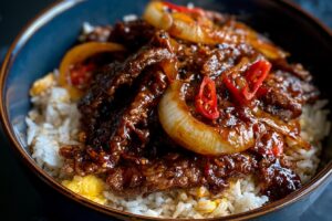 Spicy Crispy Beef Rice Bowl
